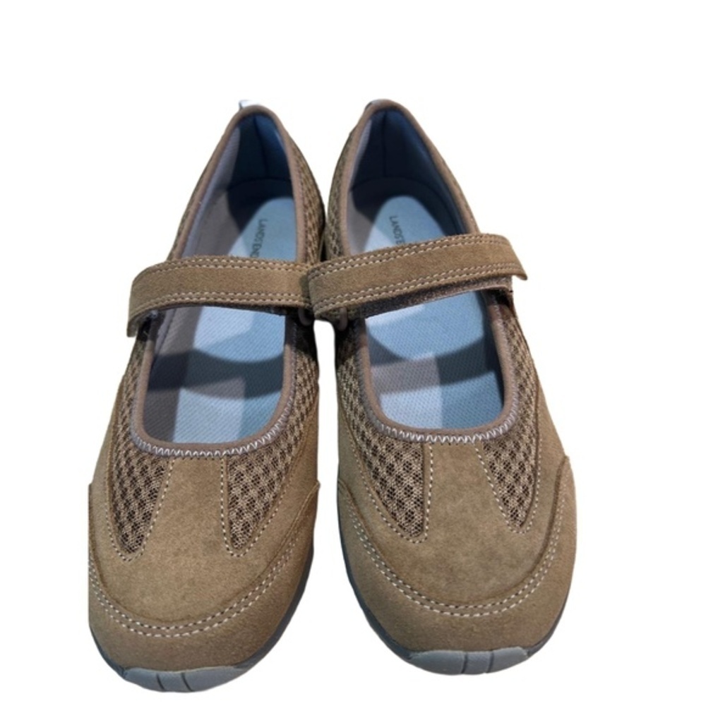 Lands' End Brown self Fastner Strap Mesh Panels Mary Jane Shoes Size 9B
